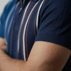 Retro Stripe | Men's Polo Shirt with Quarter-Zip Collar | Soft Lightweight Fabric for Effortless Style