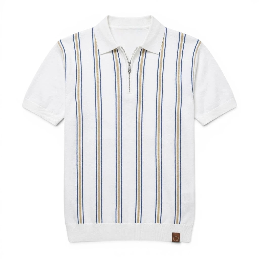 Retro Stripe | Men's Polo Shirt with Quarter-Zip Collar | Soft Lightweight Fabric for Effortless Style