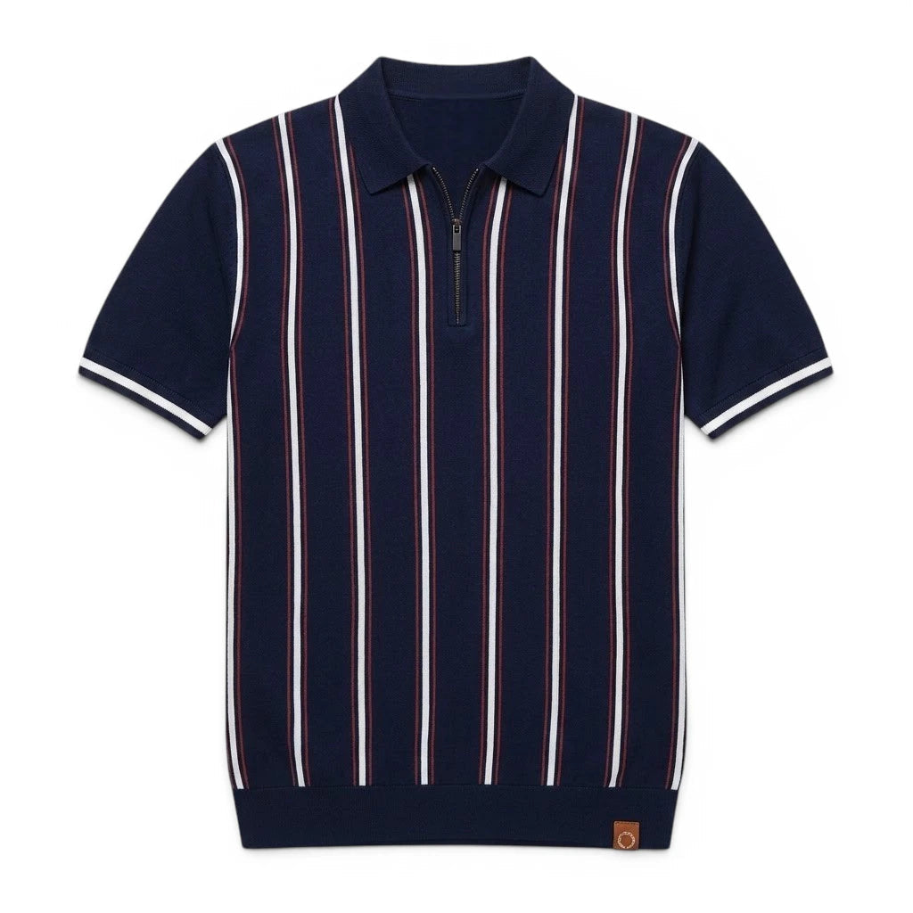 Retro Stripe | Men's Polo Shirt with Quarter-Zip Collar | Soft Lightweight Fabric for Effortless Style