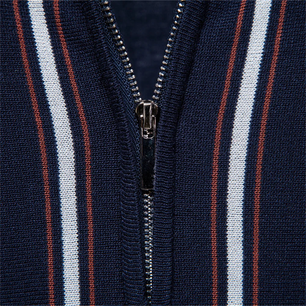 Retro Stripe | Men's Polo Shirt with Quarter-Zip Collar | Soft Lightweight Fabric for Effortless Style
