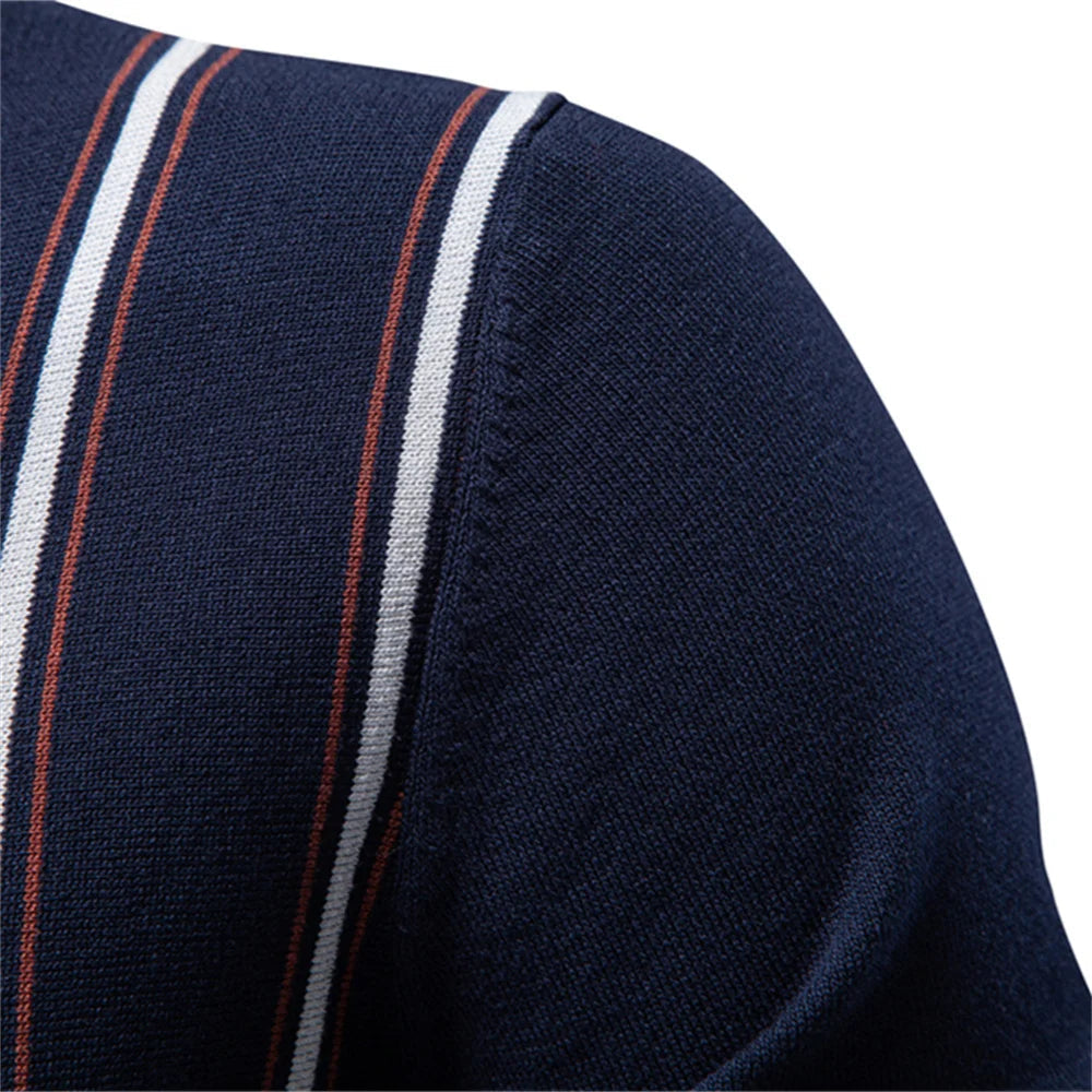 Retro Stripe | Men's Polo Shirt with Quarter-Zip Collar | Soft Lightweight Fabric for Effortless Style