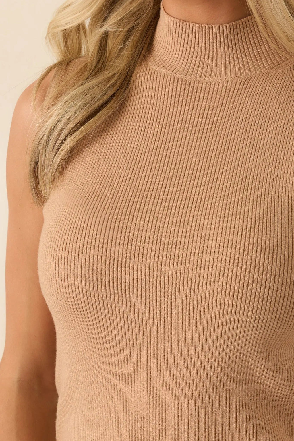 Women's Rewrite Your Story Camel Ribbed Mock Neck Tank Top | 55% Viscose & 45% Nylon 2
