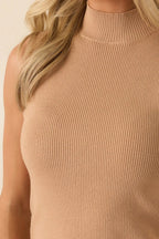 Women's Rewrite Your Story Camel Ribbed Mock Neck Tank Top | 55% Viscose & 45% Nylon 2