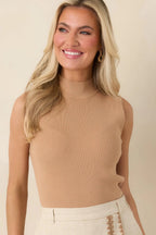 Women's Rewrite Your Story Camel Ribbed Mock Neck Tank Top | 55% Viscose & 45% Nylon 4