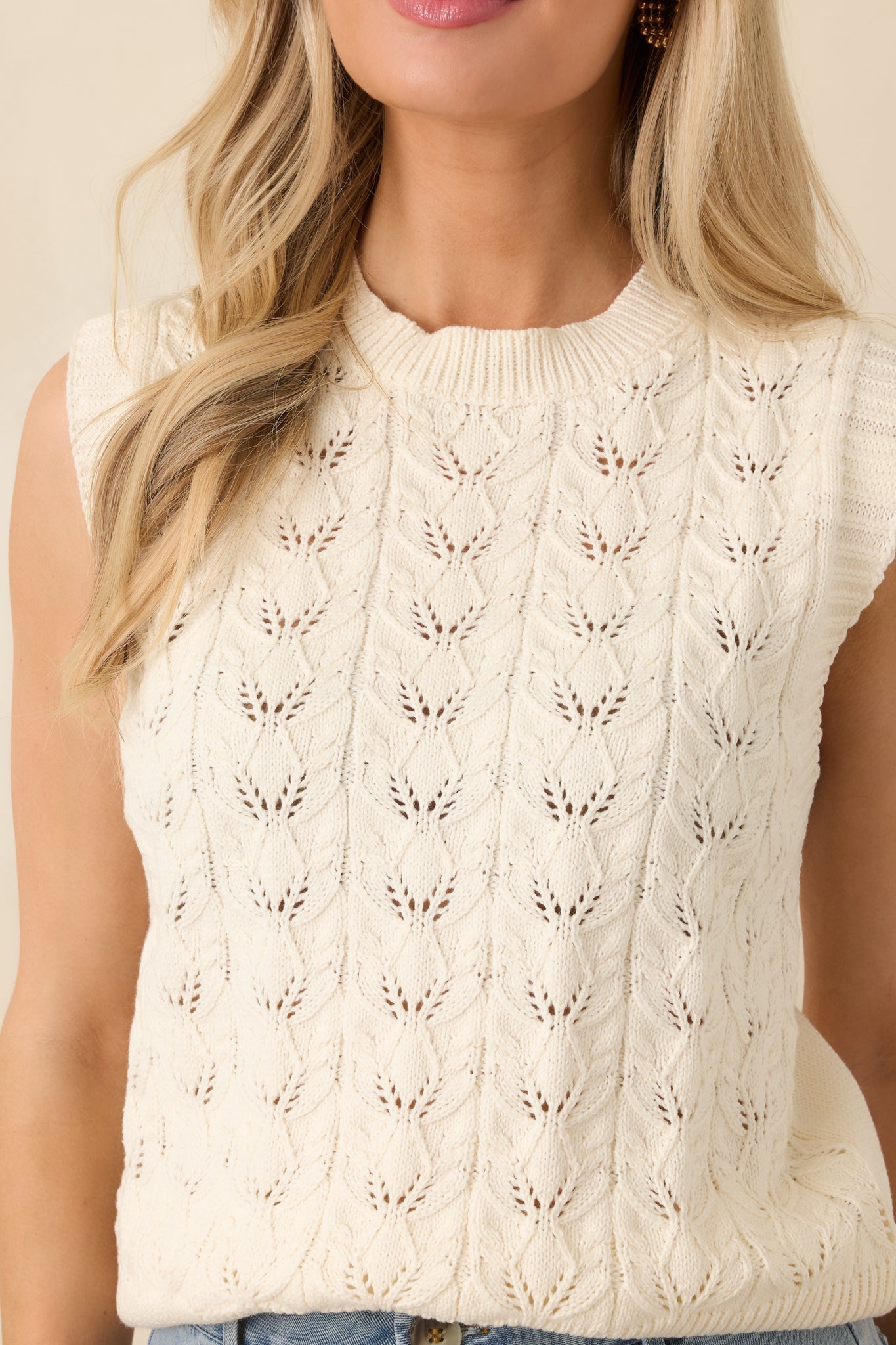 Women's Right Here Beside Me Ivory Knit Sweater Vest | 60% Cotton & 40% Viscose 4