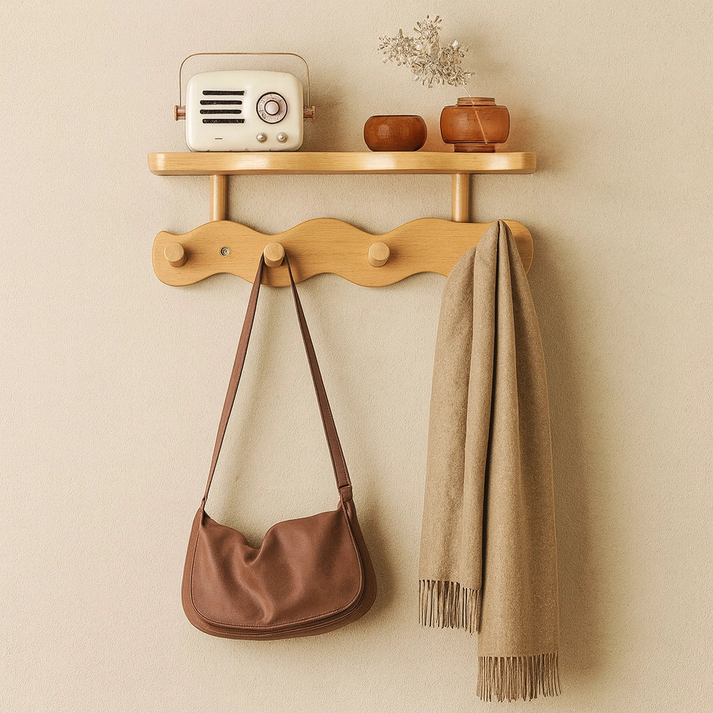 Bamboo Wall Coat Rack — Shelf & Hooks Entryway Organizer