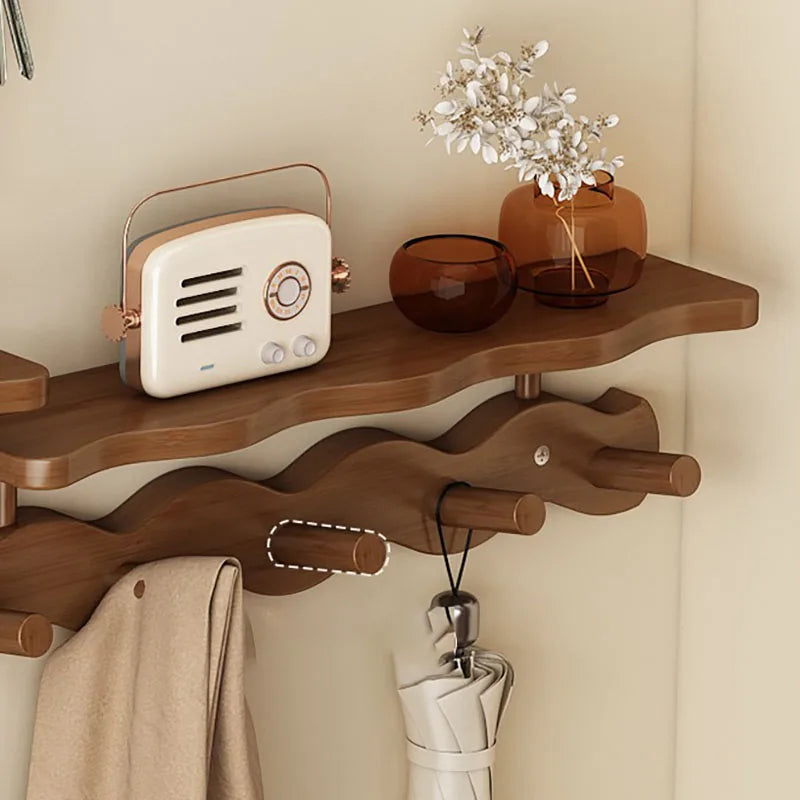 Bamboo Wall Coat Rack — Shelf & Hooks Entryway Organizer