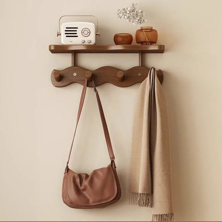 Bamboo Wall Coat Rack — Shelf & Hooks Entryway Organizer