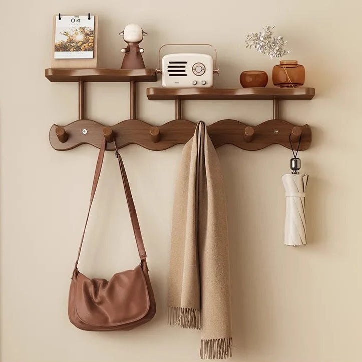 Bamboo Wall Coat Rack — Shelf & Hooks Entryway Organizer