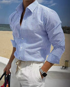 Riviera Collection | Linen-Cotton Blend Shirt with Tailored Fit | Lightweight Striped Design for Timeless Elegance