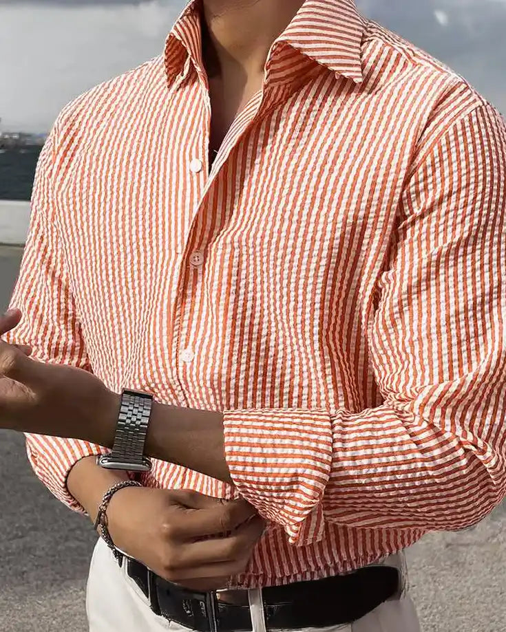 Riviera Collection | Linen-Cotton Blend Shirt with Tailored Fit | Lightweight Striped Design for Timeless Elegance