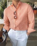 Riviera Collection | Linen-Cotton Blend Shirt with Tailored Fit | Lightweight Striped Design for Timeless Elegance