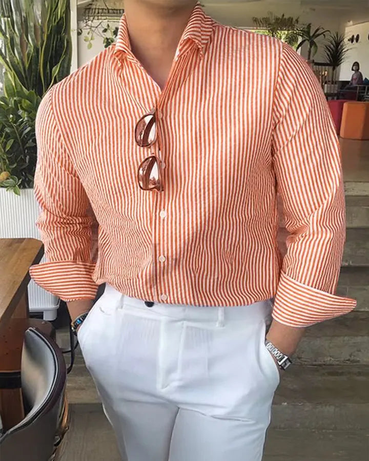 Riviera Collection | Linen-Cotton Blend Shirt with Tailored Fit | Lightweight Striped Design for Timeless Elegance
