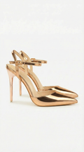 Women's Gold Heels with Pointed Toe & Ankle Strap | Elegant Pumps for All-Day Comfort