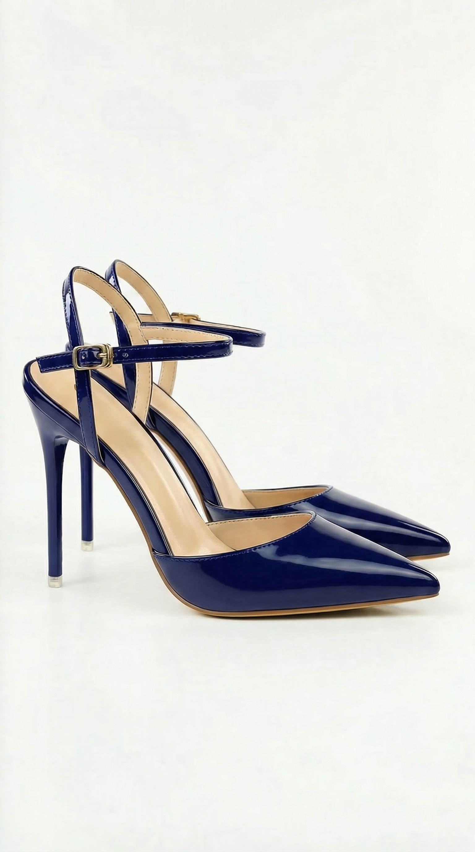 Women's Gold Heels with Pointed Toe & Ankle Strap | Elegant Pumps for All-Day Comfort