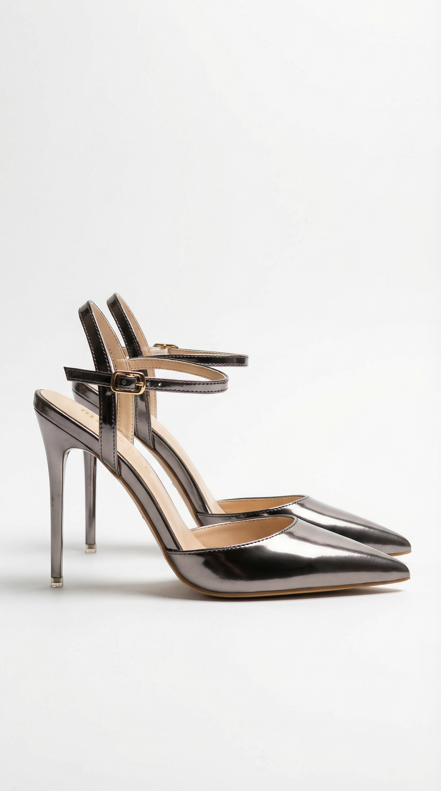 Women's Gold Heels with Pointed Toe & Ankle Strap | Elegant Pumps for All-Day Comfort
