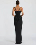White Maxi Dress with Corset Bodice & Draped Skirt