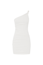 Runaway Collection | Women's White Mini Dress with Asymmetrical Neckline | Chic Design for Effortless Style