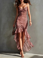 Leopard print chiffon midi dress in pink