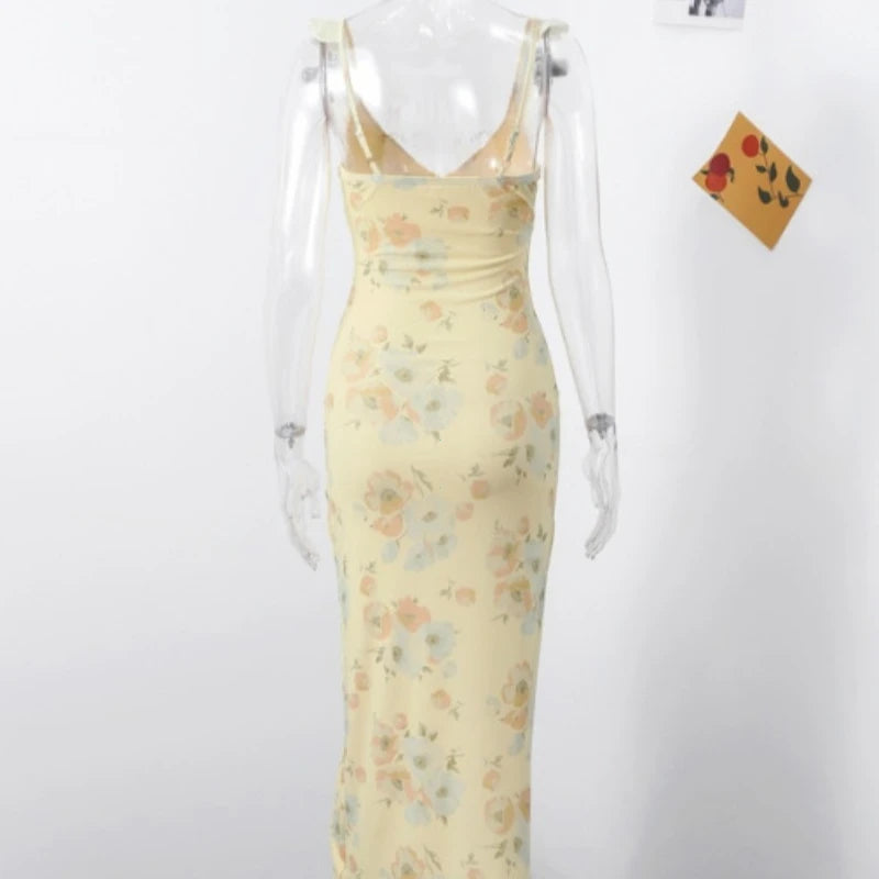 Floral Print Backless Sling Beach Dress — Sleeveless Summer Slip Dress