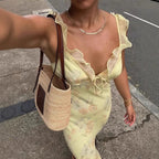 Floral Print Backless Sling Beach Dress — Sleeveless Summer Slip Dress