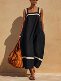 Black breathable linen slip midi dress