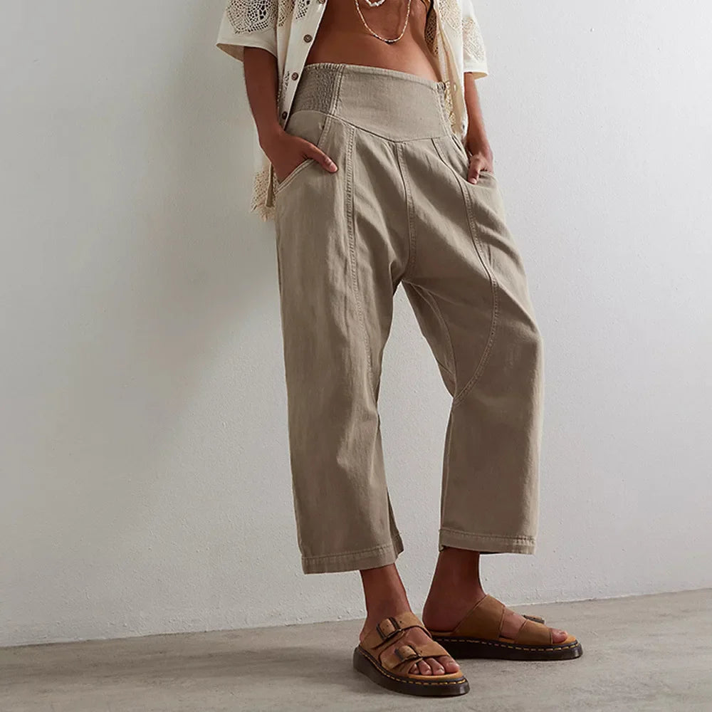 Khaki wide-leg flowy pants