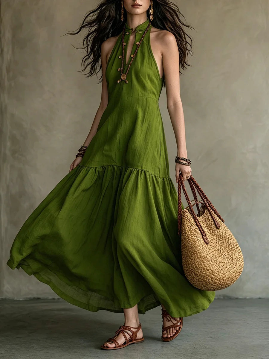 Ruffle-hem maxi dress in green