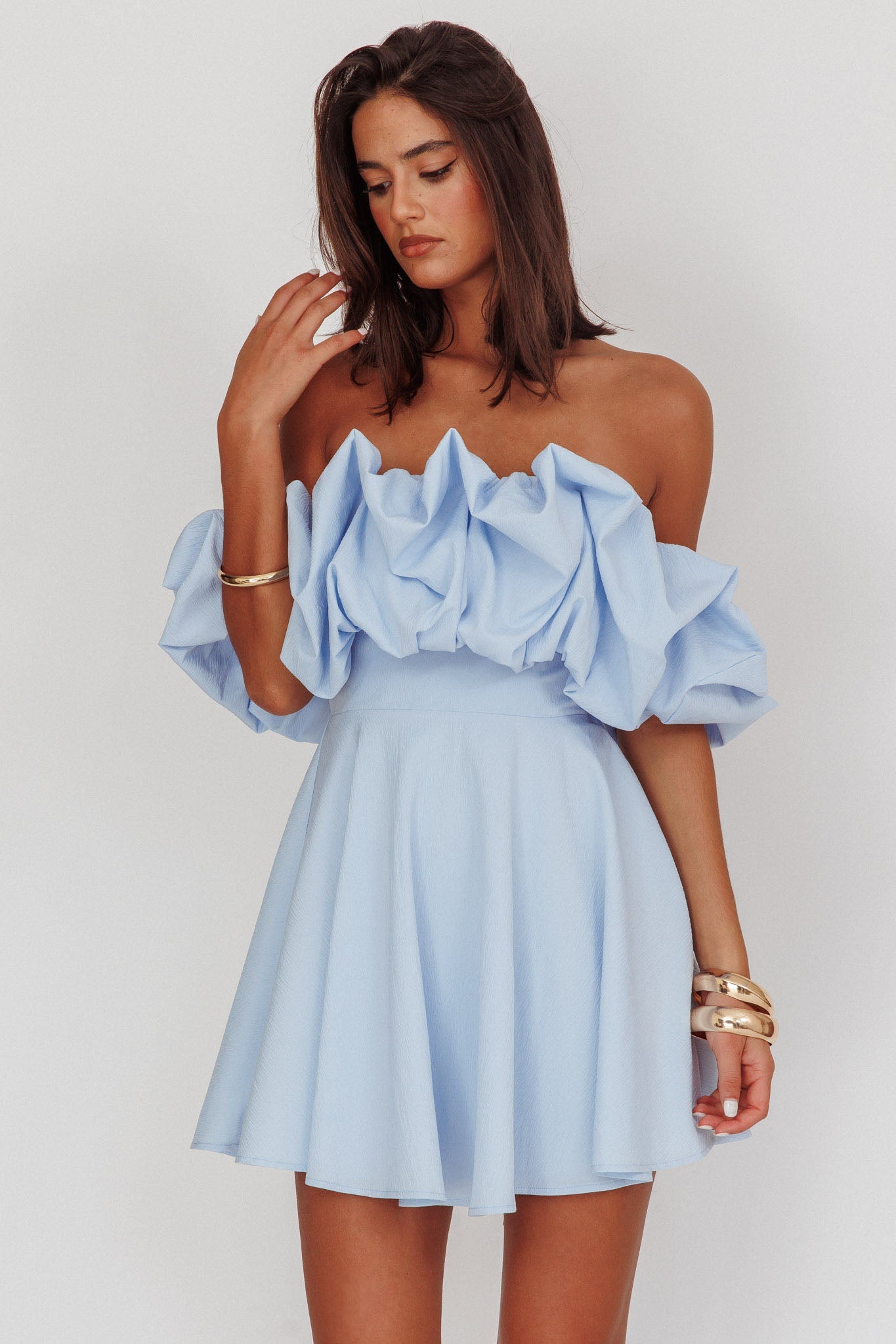 Off-Shoulder A-Line Mini Dress Blue