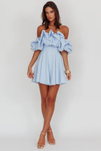 Off-Shoulder A-Line Mini Dress Blue