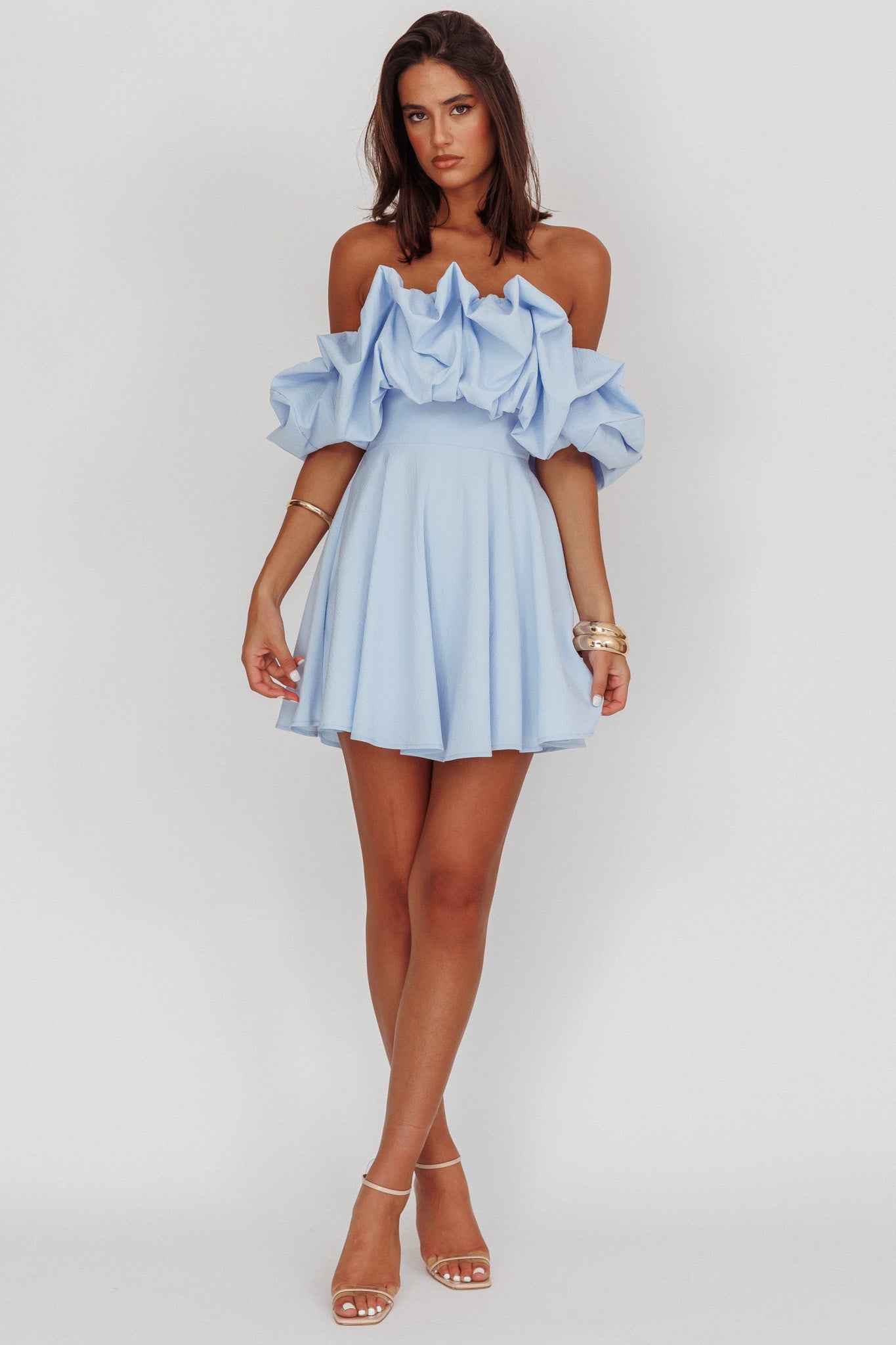 Off-Shoulder A-Line Mini Dress Blue
