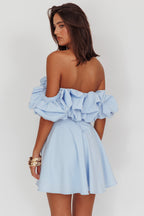 Off-Shoulder A-Line Mini Dress Blue