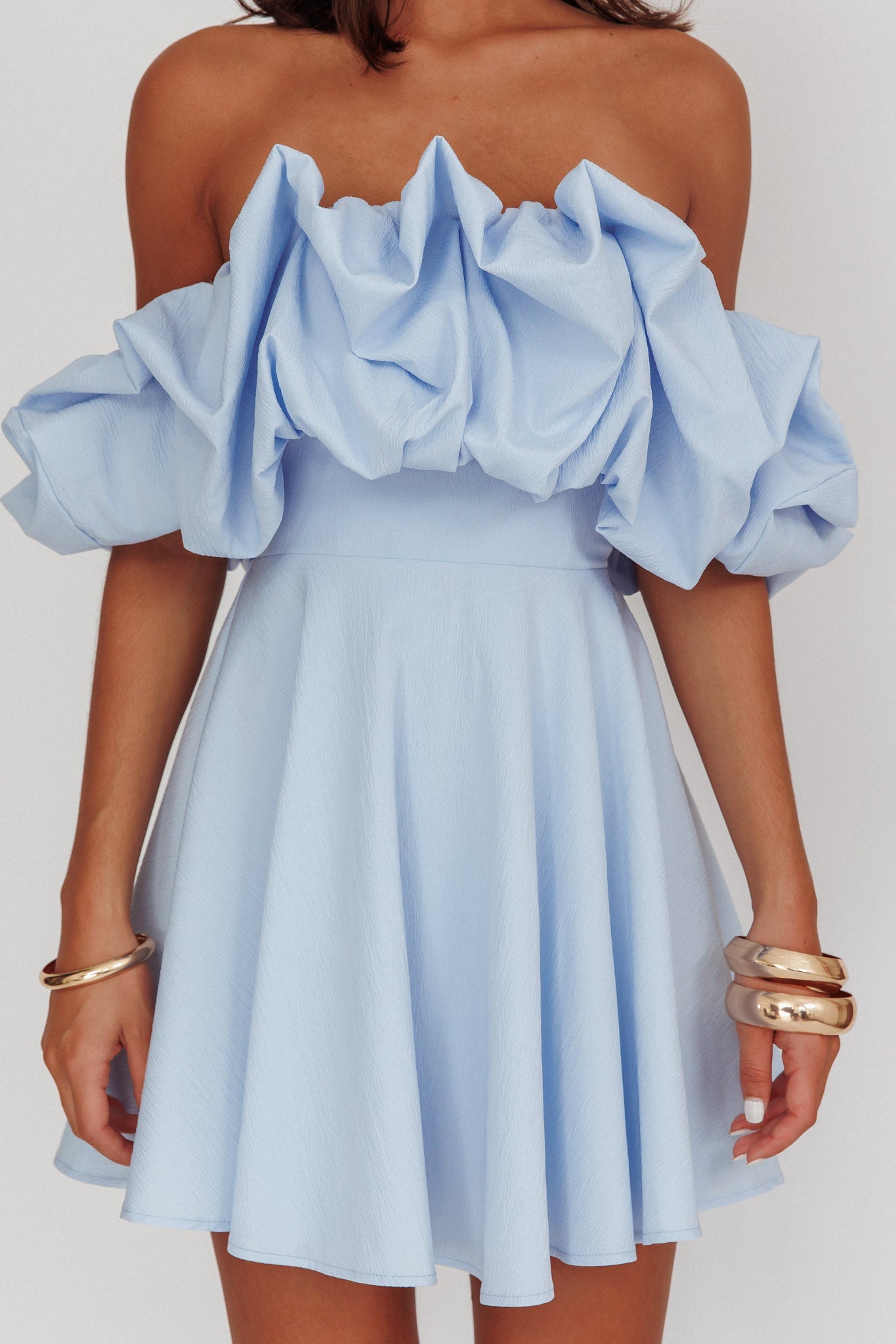 Off-Shoulder A-Line Mini Dress Blue