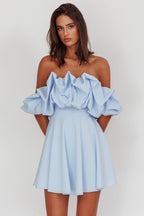 Off-Shoulder A-Line Mini Dress Blue