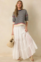 Women's Sail With Me Navy Stripe Cotton Blend Crewneck Sweater | 60% Cotton & 40% Acrylic 0