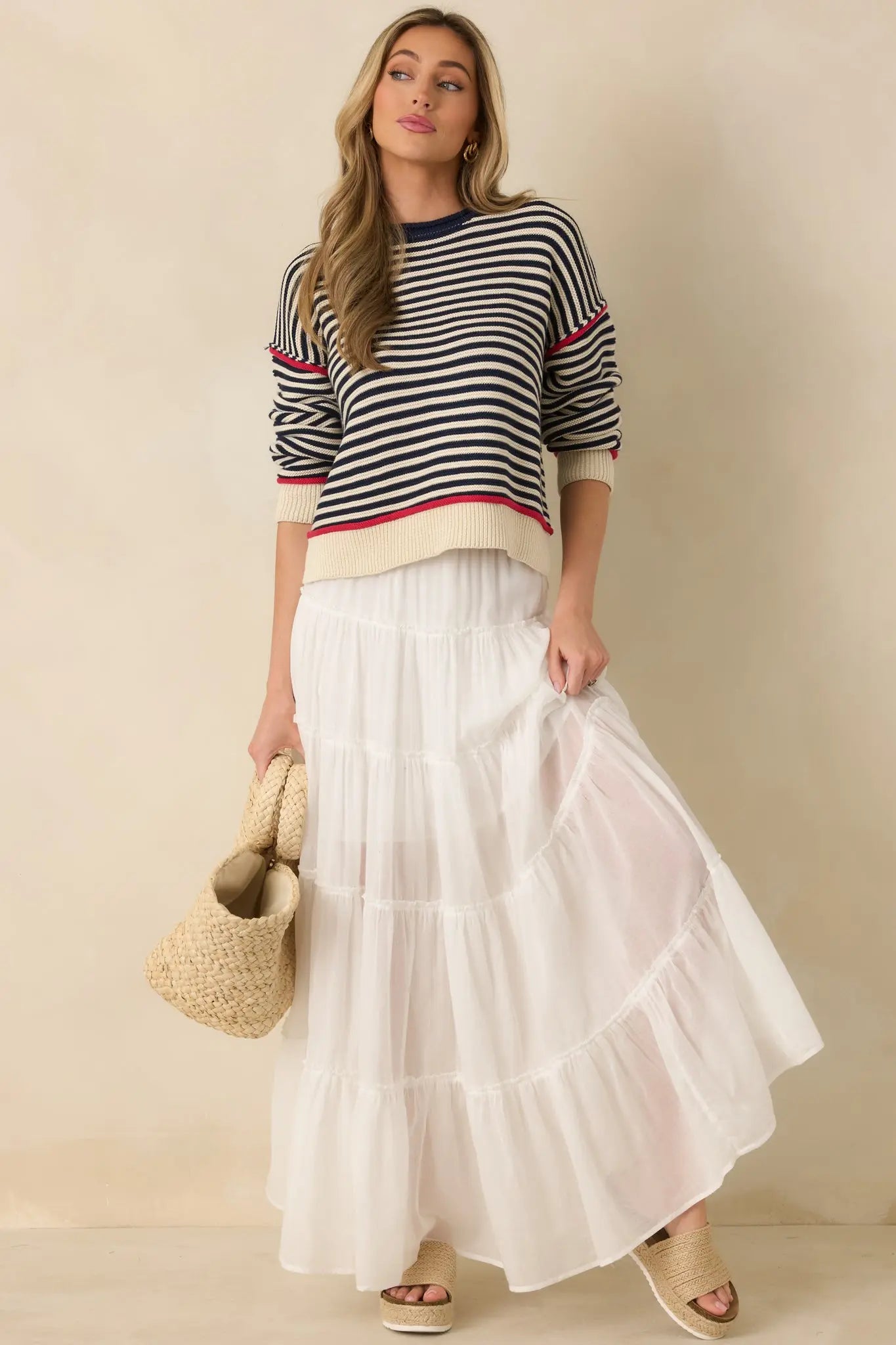 Women's Sail With Me Navy Stripe Cotton Blend Crewneck Sweater | 60% Cotton & 40% Acrylic 0