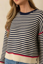 Women's Sail With Me Navy Stripe Cotton Blend Crewneck Sweater | 60% Cotton & 40% Acrylic 2