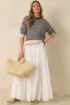 Women's Sail With Me Navy Stripe Cotton Blend Crewneck Sweater | 60% Cotton & 40% Acrylic 3