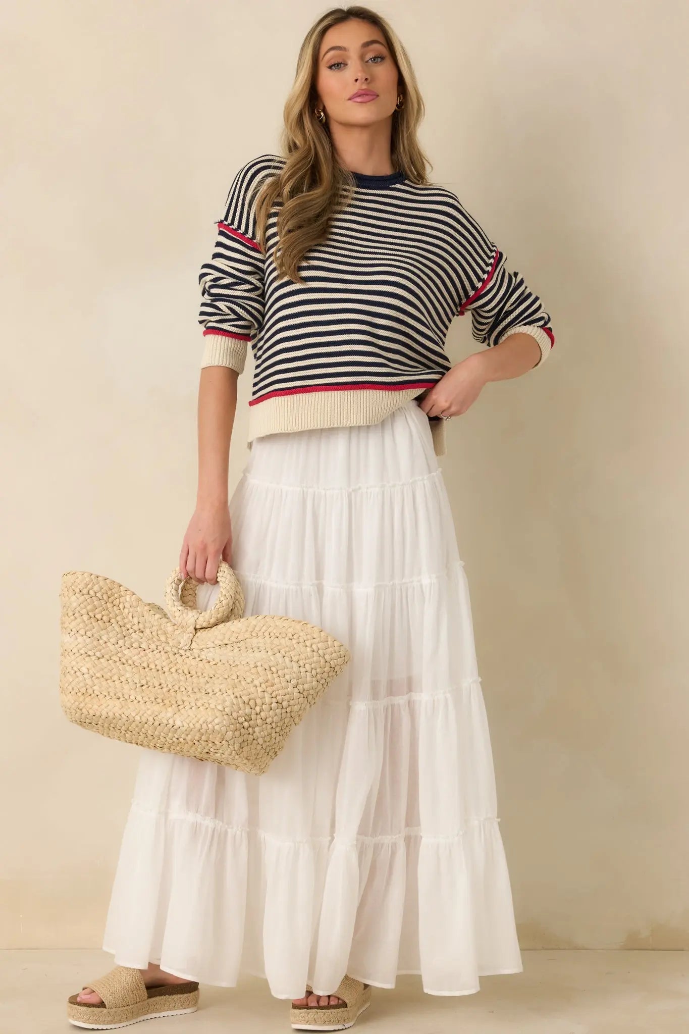 Women's Sail With Me Navy Stripe Cotton Blend Crewneck Sweater | 60% Cotton & 40% Acrylic 3