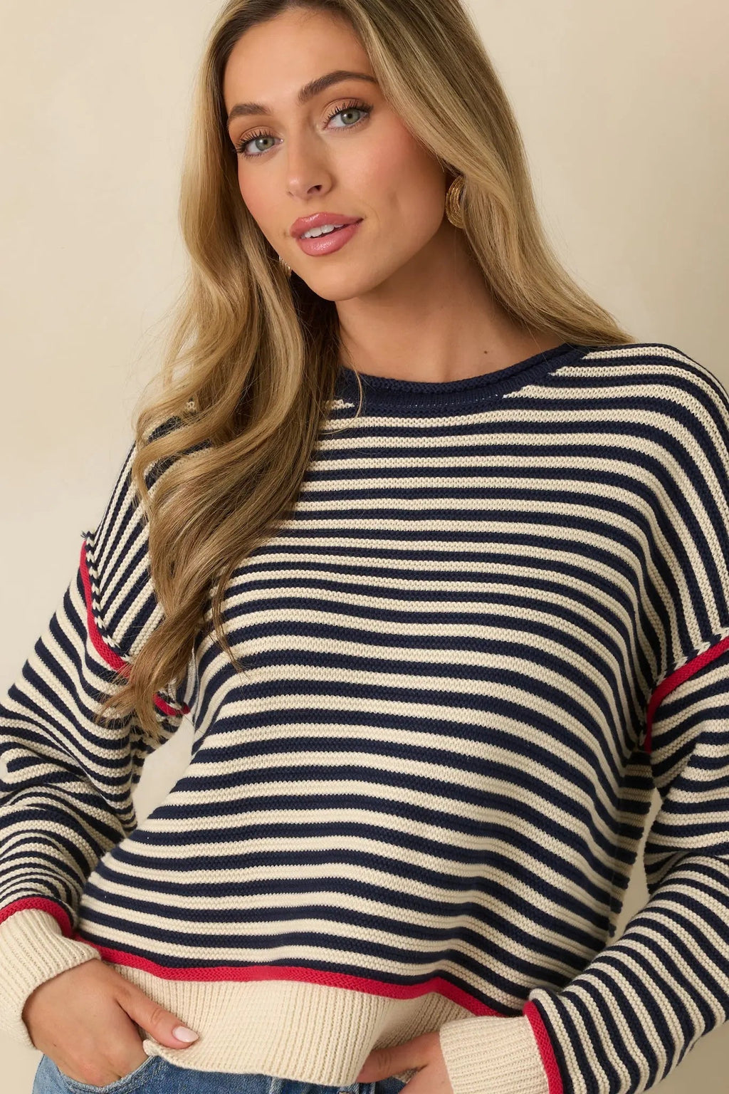 Women's Sail With Me Navy Stripe Cotton Blend Crewneck Sweater | 60% Cotton & 40% Acrylic 5