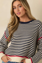 Women's Sail With Me Navy Stripe Cotton Blend Crewneck Sweater | 60% Cotton & 40% Acrylic 5