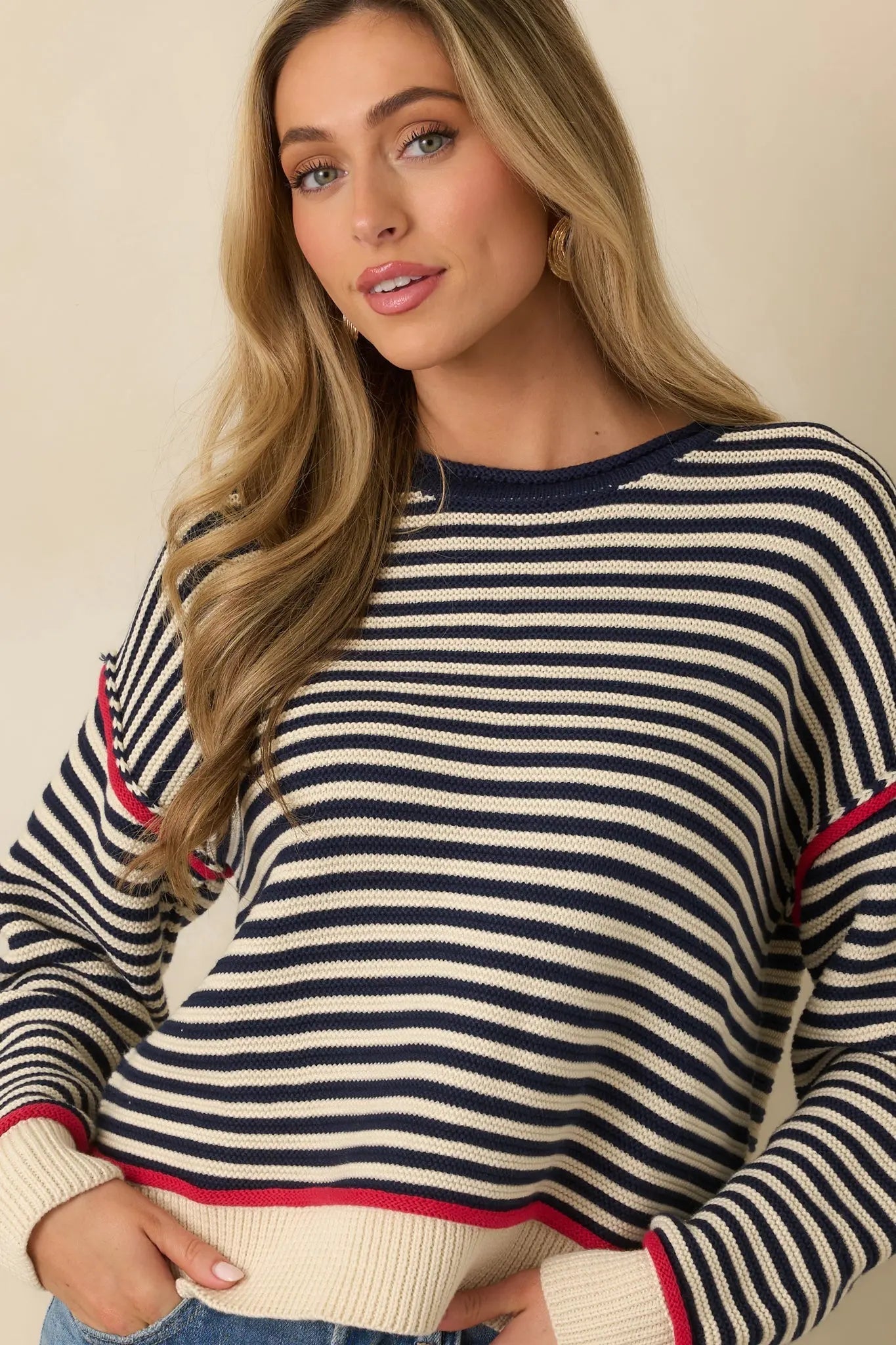 Women's Sail With Me Navy Stripe Cotton Blend Crewneck Sweater | 60% Cotton & 40% Acrylic 5