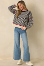 Women's Sail With Me Navy Stripe Cotton Blend Crewneck Sweater | 60% Cotton & 40% Acrylic 7
