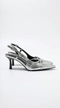 Women's Samantha Collection | Women's Silver Heels with Pointed Toe Design | Chic Slingback Courts for Effortless Style  0