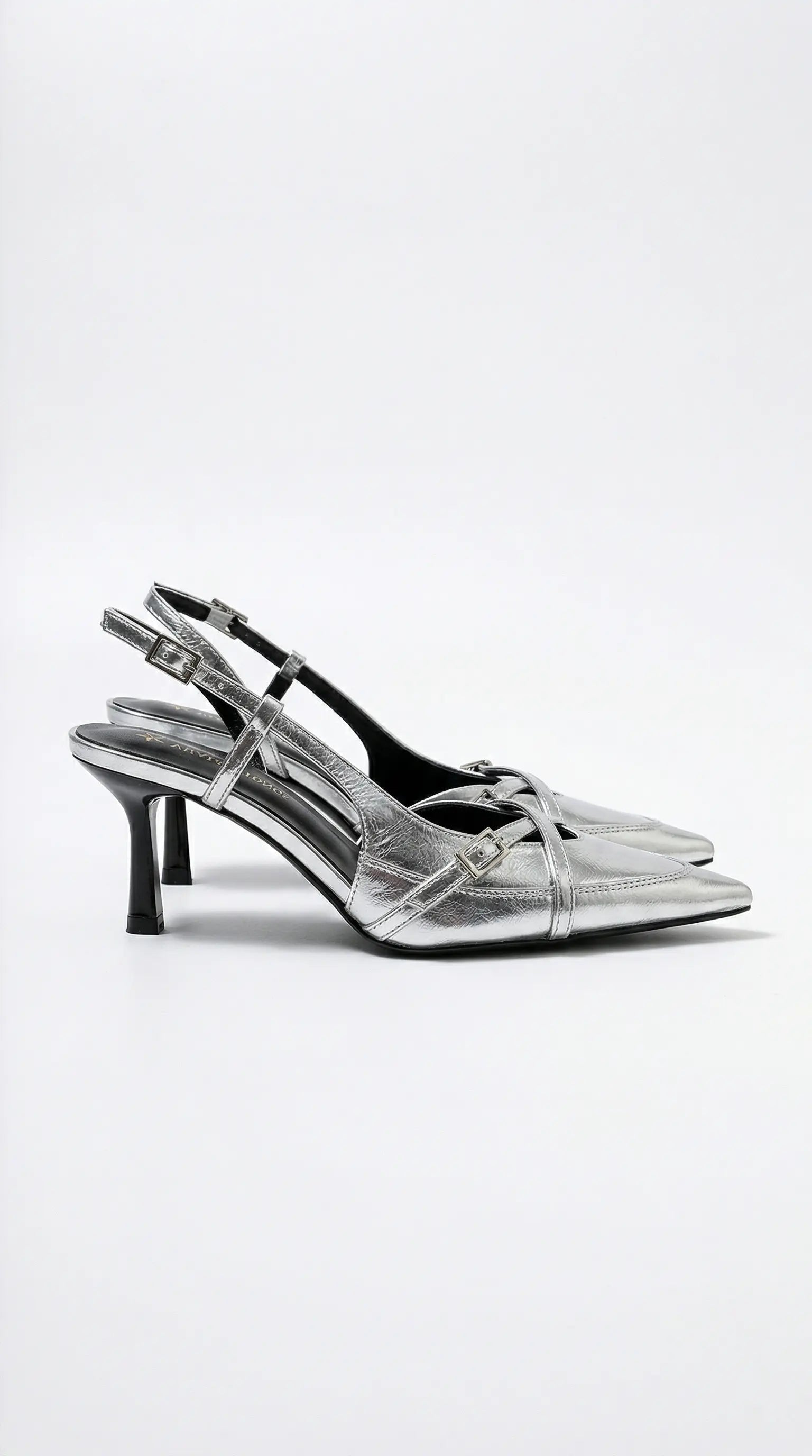 Women's Samantha Collection | Women's Silver Heels with Pointed Toe Design | Chic Slingback Courts for Effortless Style  0