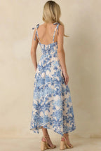 Women's Santorini Sketch Blue Palm Print Tie Strap Maxi Dress | 50% Cotton & 50% Rayon 5