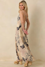 Women's Say It Again Beige Multi Tropical Tie-Back Maxi Dress | 85% Rayon & 15% Linen 5