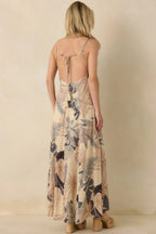 Women's Say It Again Beige Multi Tropical Tie-Back Maxi Dress | 85% Rayon & 15% Linen 6