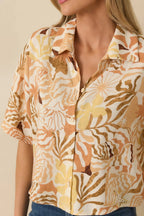Women's Say You Will Tan Multi Tropical Print Button Up Top | 70% Rayon & 30% Linen 2