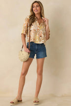 Women's Say You Will Tan Multi Tropical Print Button Up Top | 70% Rayon & 30% Linen 4